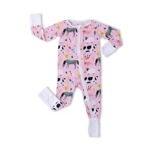 Little Sleepies Pink Farm Animals Zip Pajamas 12-18 months